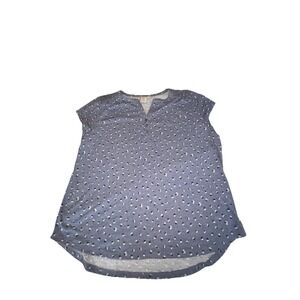 NWT Liz Claiborne Petite XL Blue Ditsy Floral Henley Blouse Short Sleeve Top